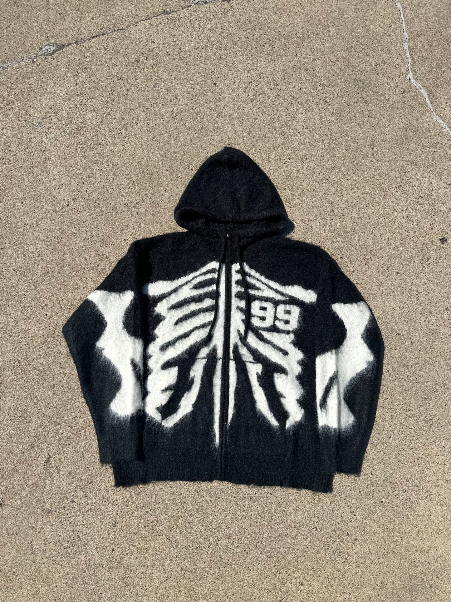 Black Skeleton Mohair Zip Up