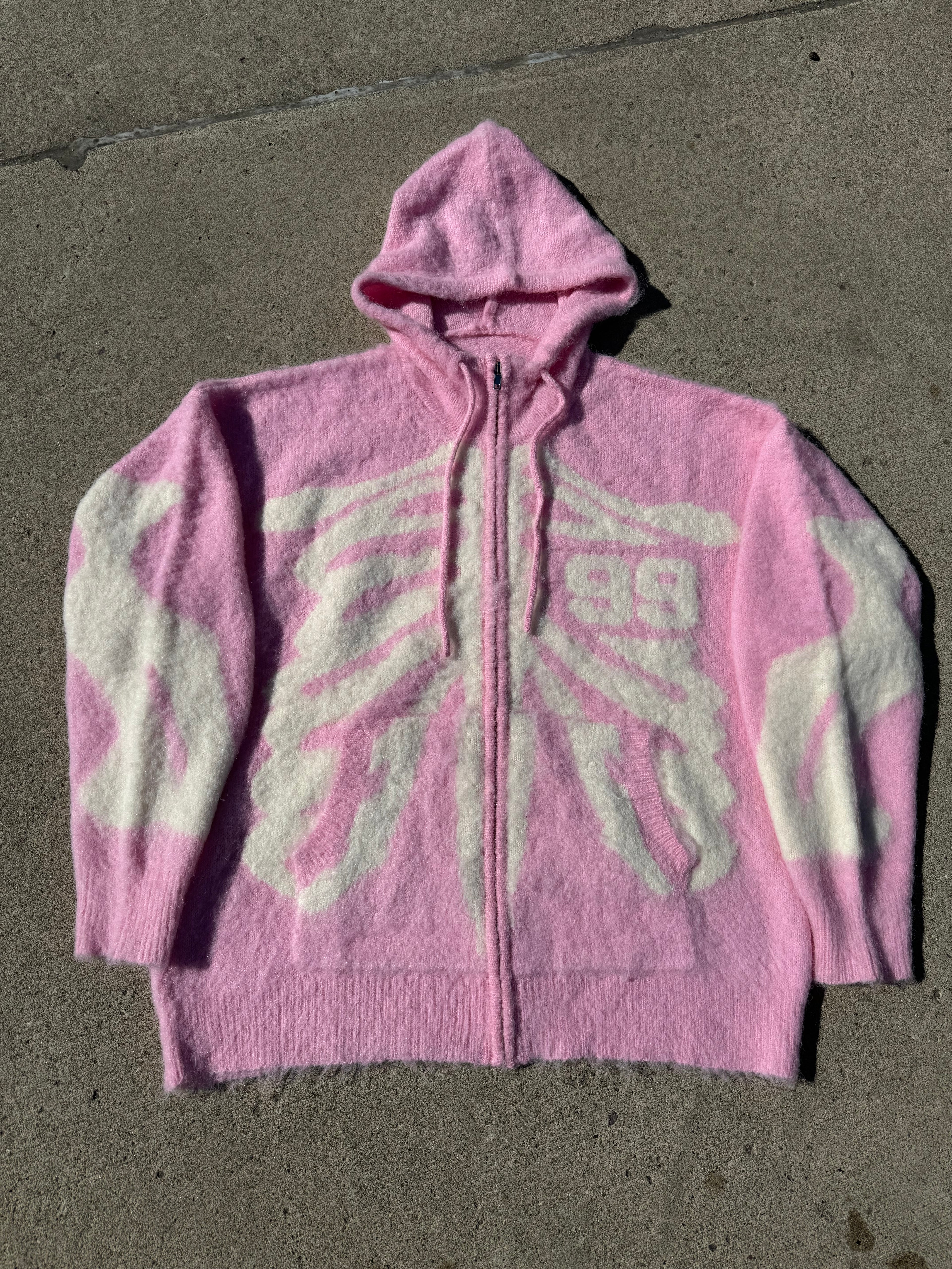 Pink Skeleton Mohair Zip Up