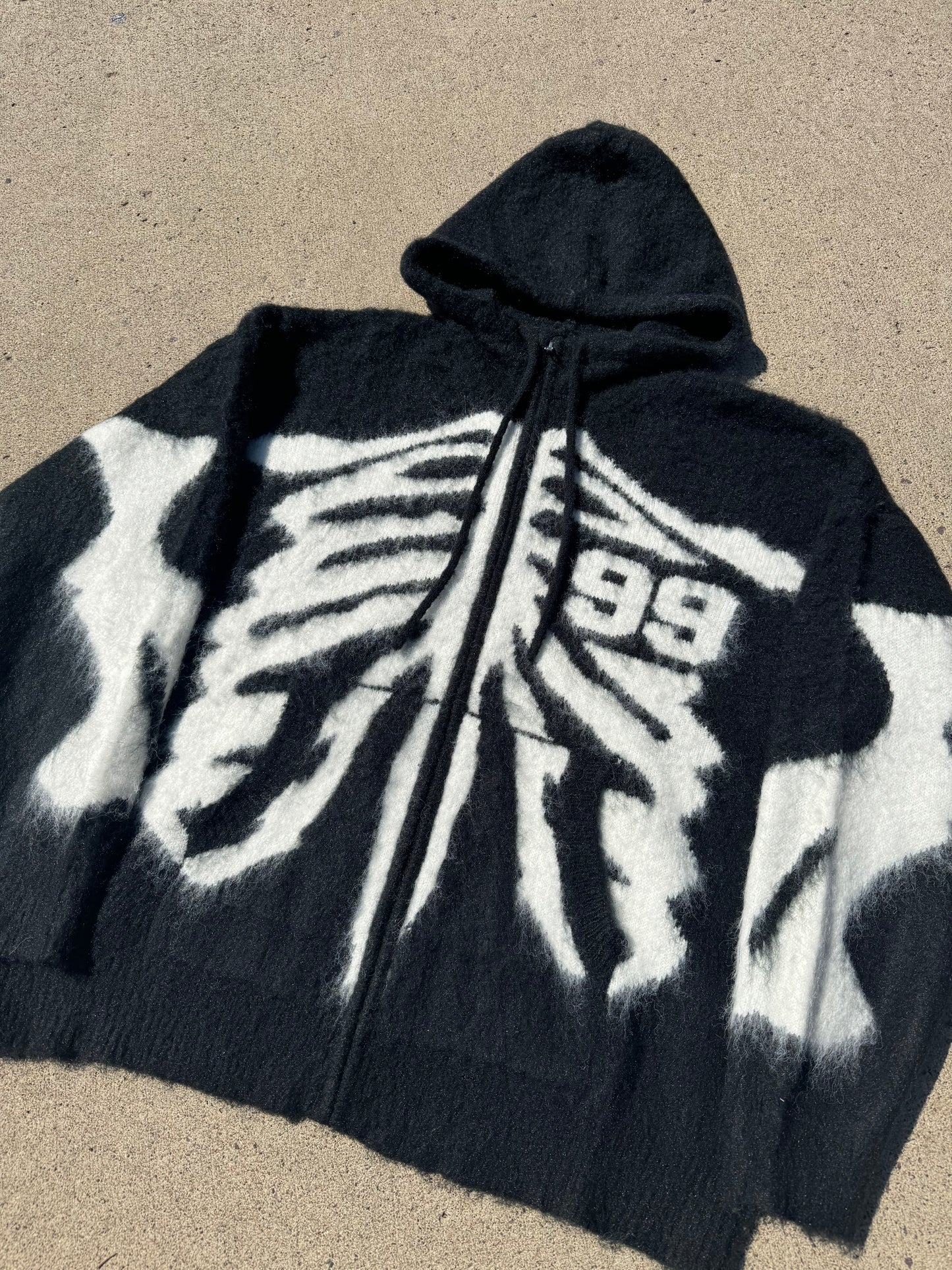 Black Skeleton Mohair Zip Up