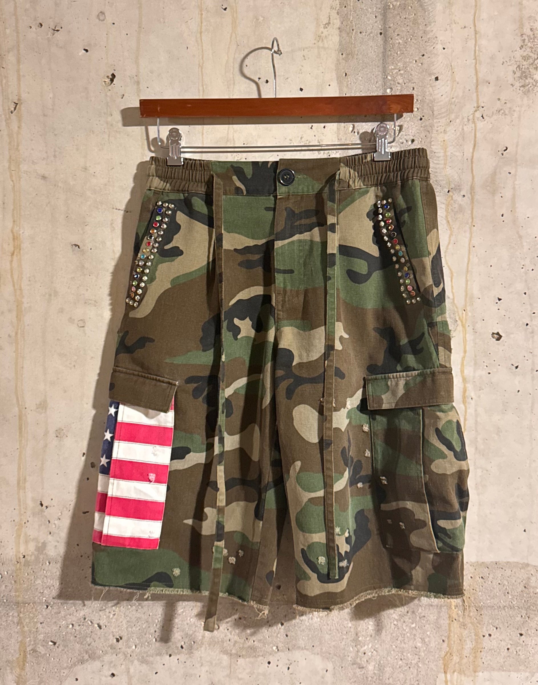 Americana Camo Pleated Rhinestone Shorts
