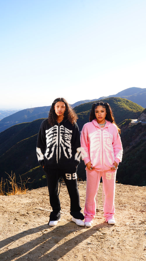 Black Skeleton Mohair Zip Up